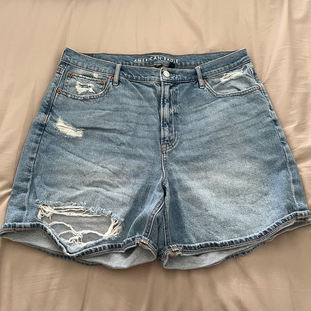 American Eagle Outfitters Blue Distressed Jean Shorts